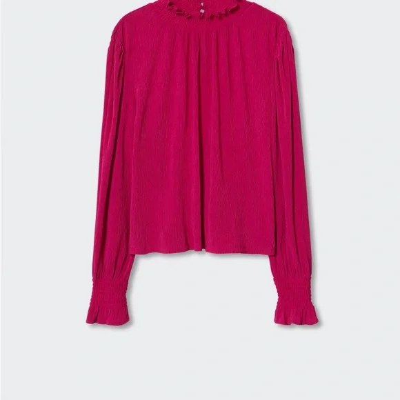 Mango Textured turtleneck Fuchsia Blouse with Ruffled Neckline - Picture 4 of 12